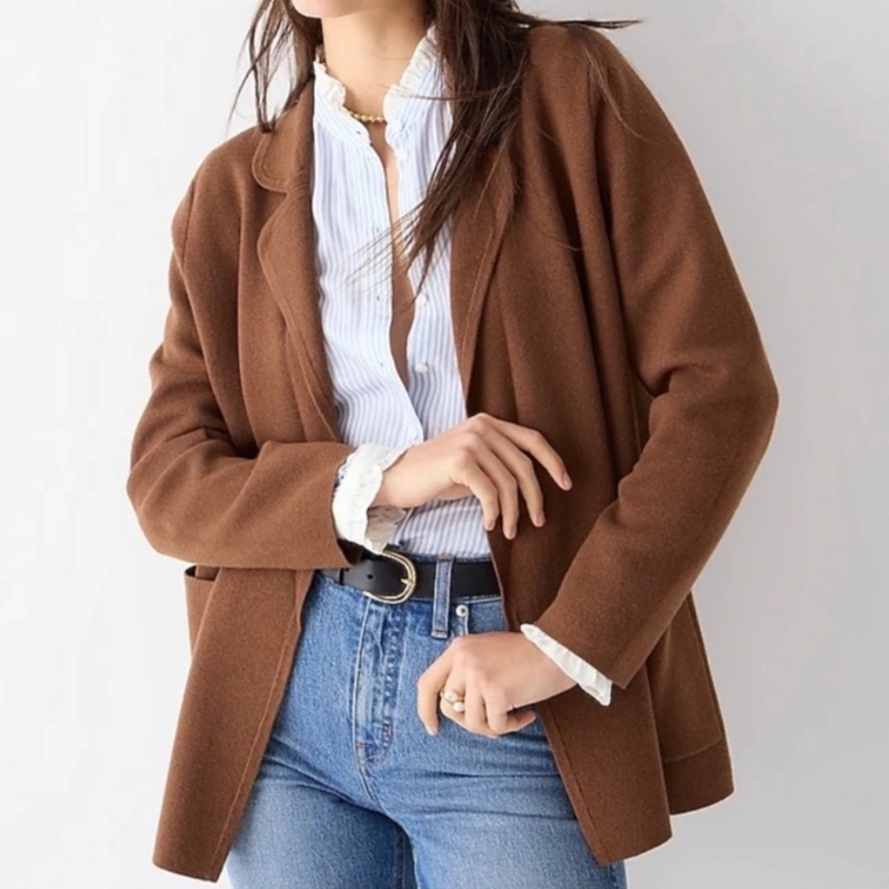 J.Crew Eloise Sweater Blazer Wool Blend Heather Walnut Brown Small